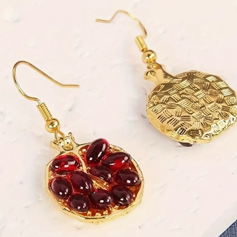 Elegant Gold and Red Dangle Earrings